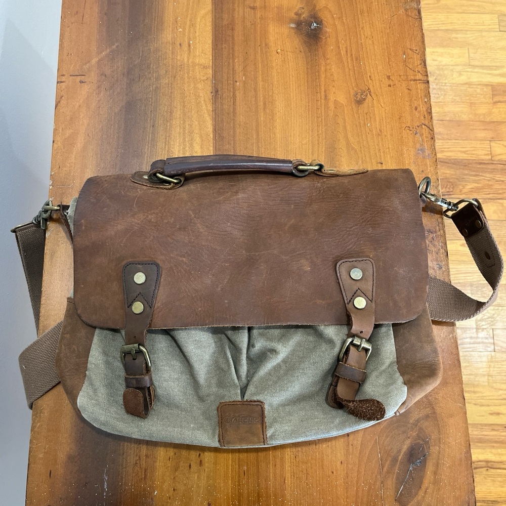 Canvas and leather messenger bag
